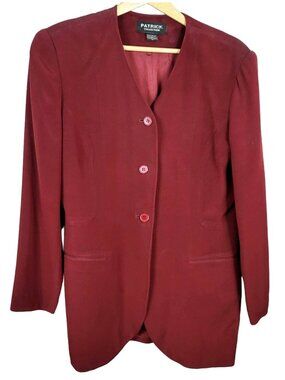 Patrick Collection Women Silk Blazer Jacket Red Medium 3-Button Single VTG READ